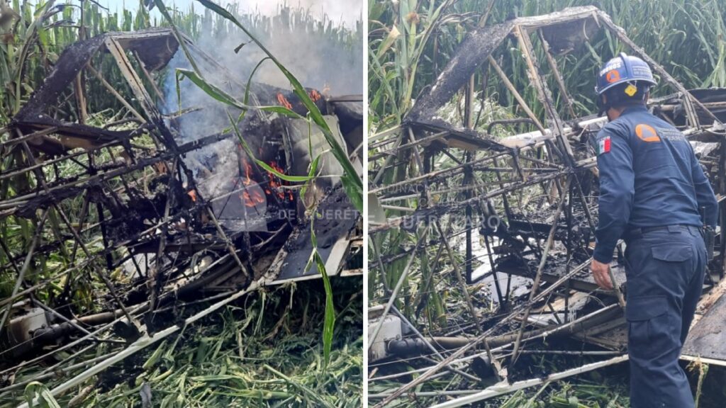 Avioneta se desploma y piloto sobrevive. Foto: Protección Civil de Qro