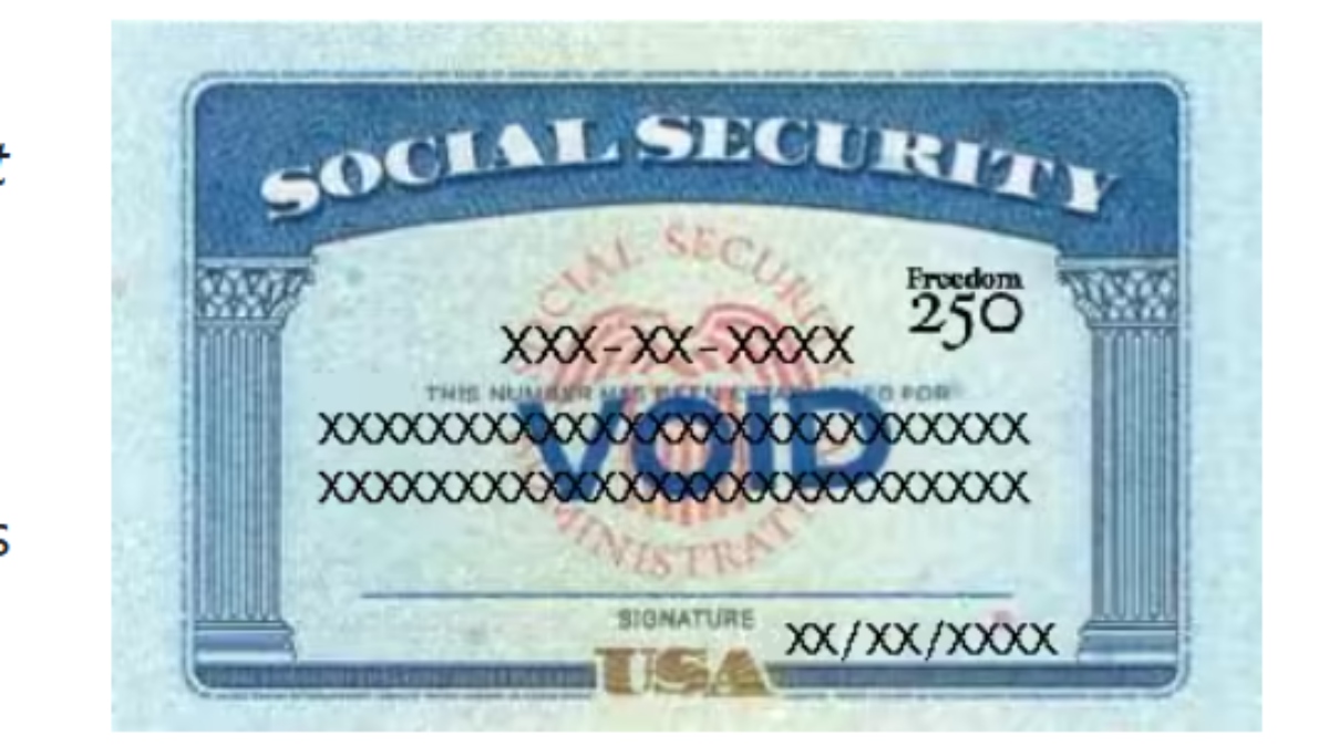 La tarjeta conmemorativa del Seguro Social mostrará el logotipo Freedom 250