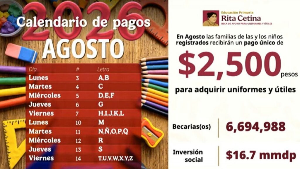Calendario Beca Rita Cetina. Imagen: Captura Mañanera