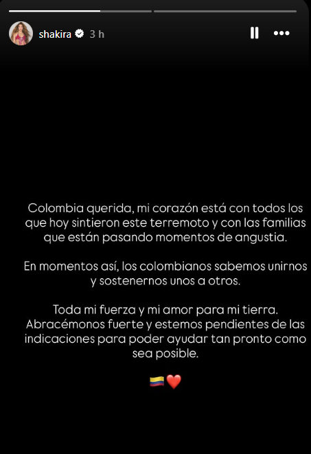 Mensaje de Shakira a Colombia