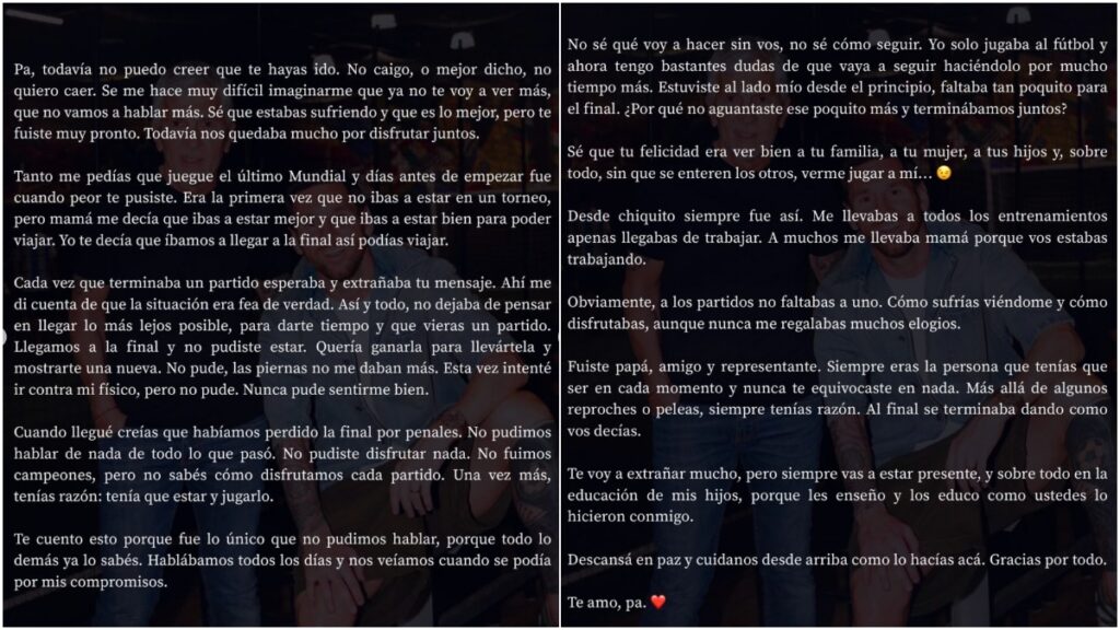 Carta de despedida de Lionel Messi a su padre.