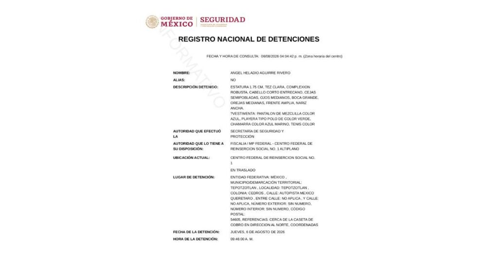 Ángel Aguirre fue detenido y trasladado al Altiplano por las nuevas investigaciones del caso Ayotzinapa.