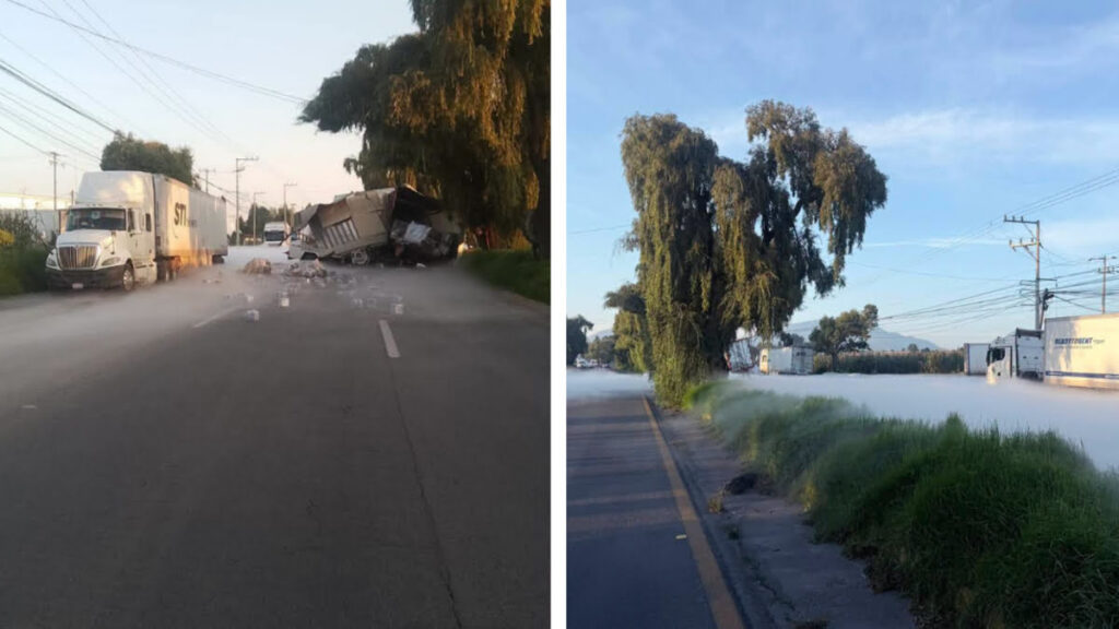 Bomberos y cuerpos de emergencia atienden la fuga de gas registrada a la altura de Floracopio, Edomex.
