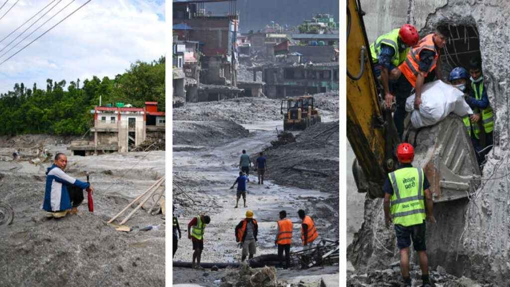 Labores de rescate tras el deslave en el Himalaya enfrentan lluvias, caminos destruidos y el riesgo de nuevas inundaciones.