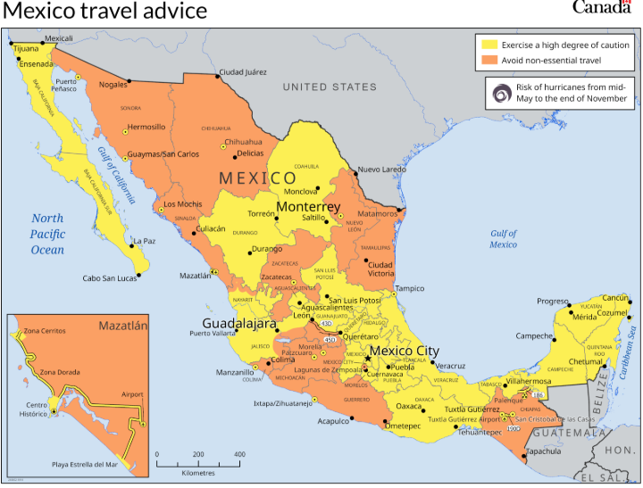 Mapa de riesgos para canadienses en México