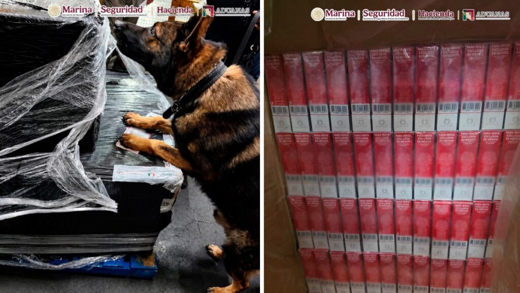 Semar incauta 5.8 millones de cigarros apócrifos en el AICM. Foto: Semar