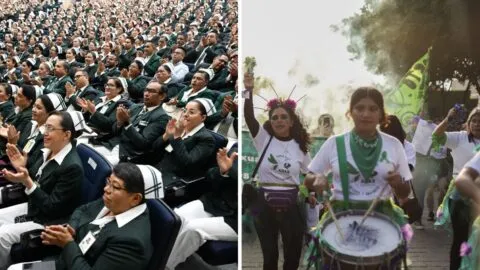 Trabajadores del hospital Siglo XXI y colectivos feministas encabezan las movilizaciones en CDMX este 31 de agosto