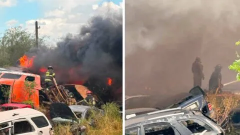 Videos: incendio en corralón de Reynosa moviliza a bomberos