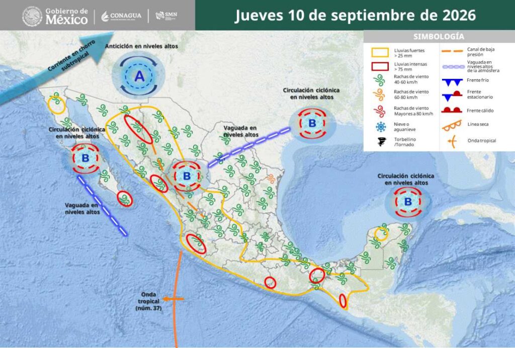 Del 7 al 10 de septiembre: SMN prevé lluvias intensas en estos estados