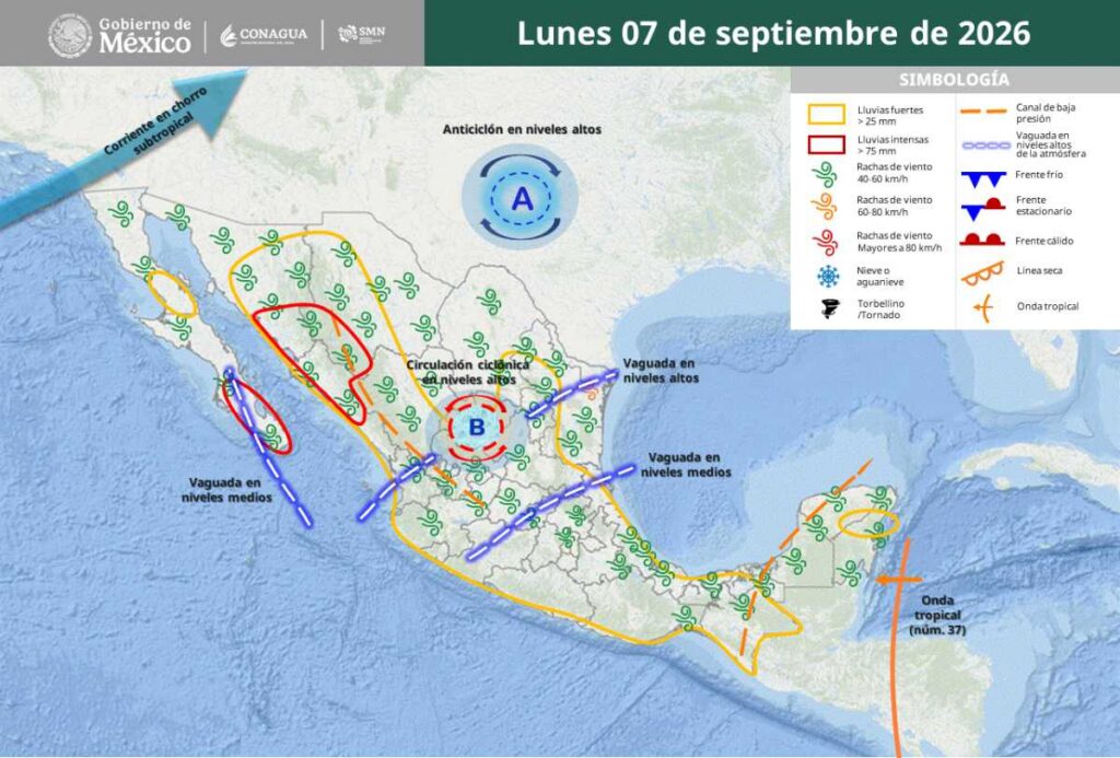 Del 7 al 10 de septiembre: SMN prevé lluvias intensas en estos estados