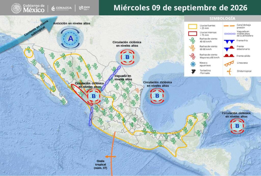 Del 7 al 10 de septiembre: SMN prevé lluvias intensas en estos estados