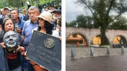 Cierran Los Pinos tras vandalismo y decapitación de estatua de Felipe Calderón