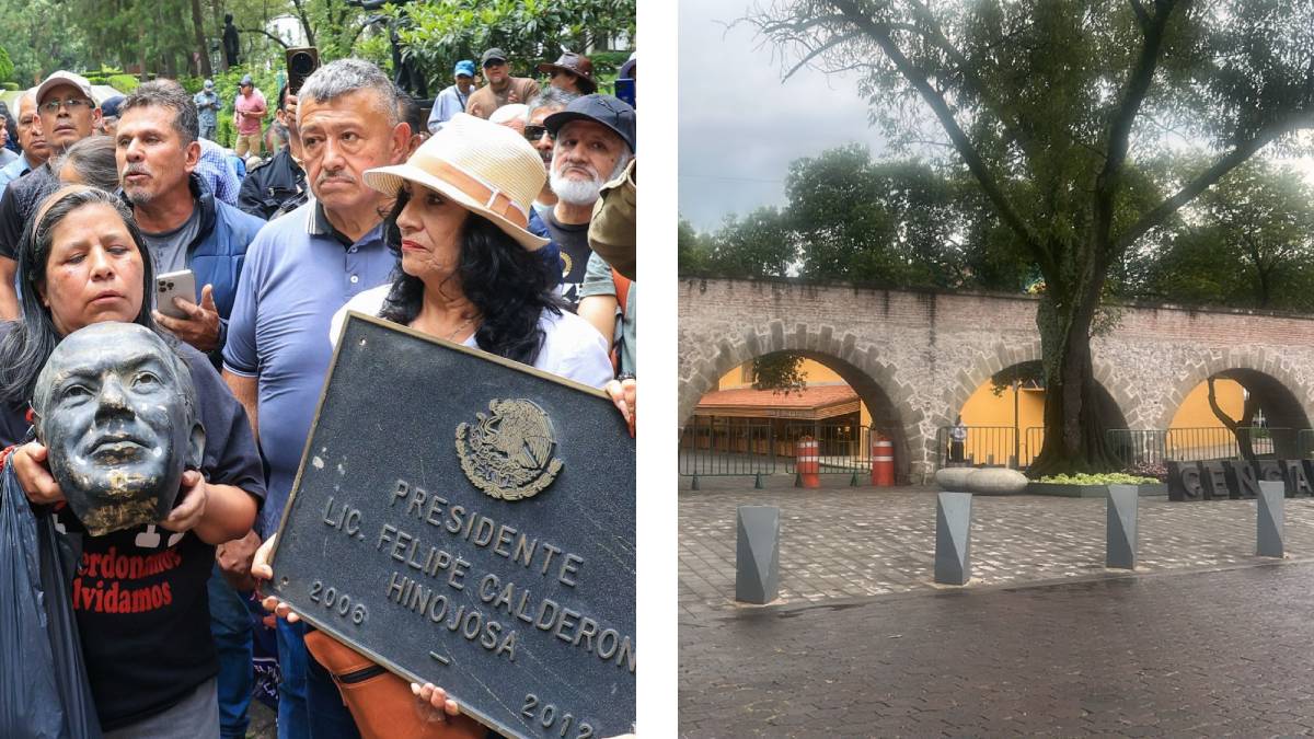 Cierran Los Pinos tras vandalismo y decapitación de estatua de Felipe Calderón