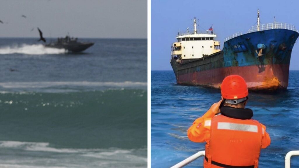Momento exacto del choque de dos barcos. Foto: AFP