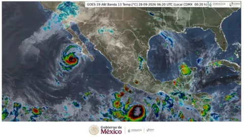 Polo mantiene avance a Baja California Sur; se prevén lluvias torrenciales, oleaje alto y viento intenso