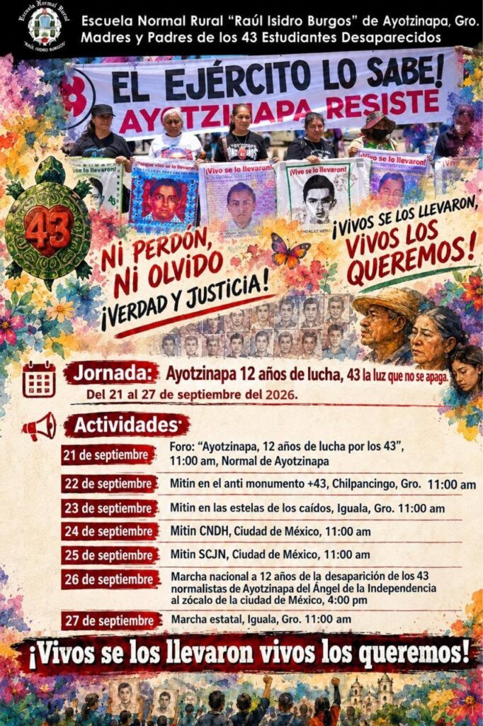 Cartel por la marcha de Ayotzinapa a 12 años de la desaparición de los estudiantes