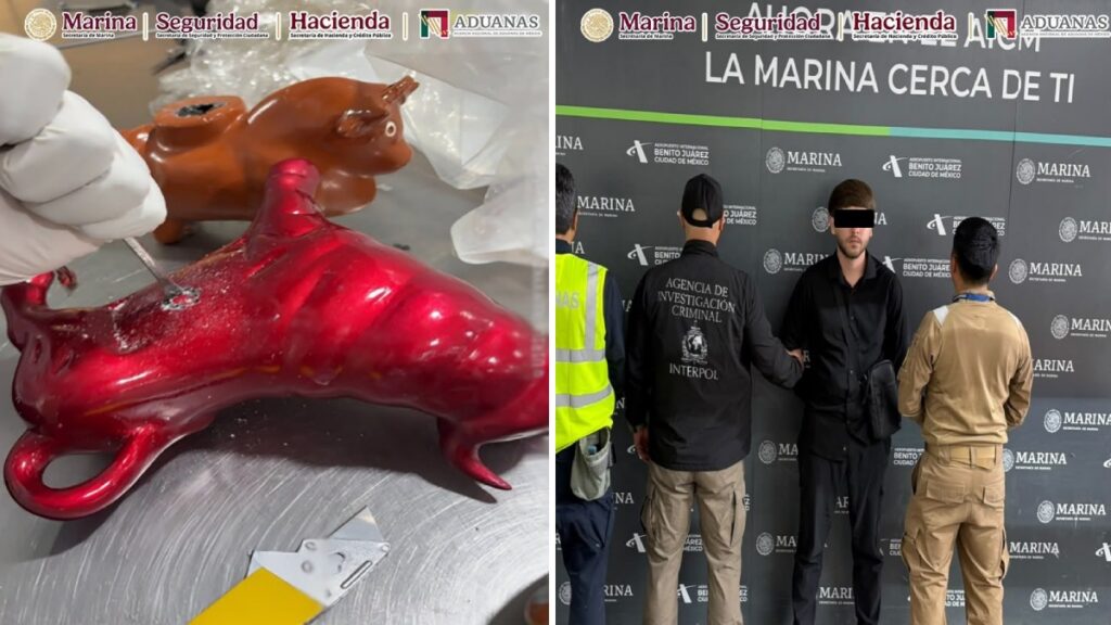Semar asegura 8.6 kg cocaína en AICM ocultos en piezas artesanales. Foto: Semar
