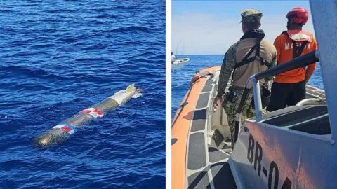 Imágenes: pescadores encuentran torpedo frente a costas de Ensenada