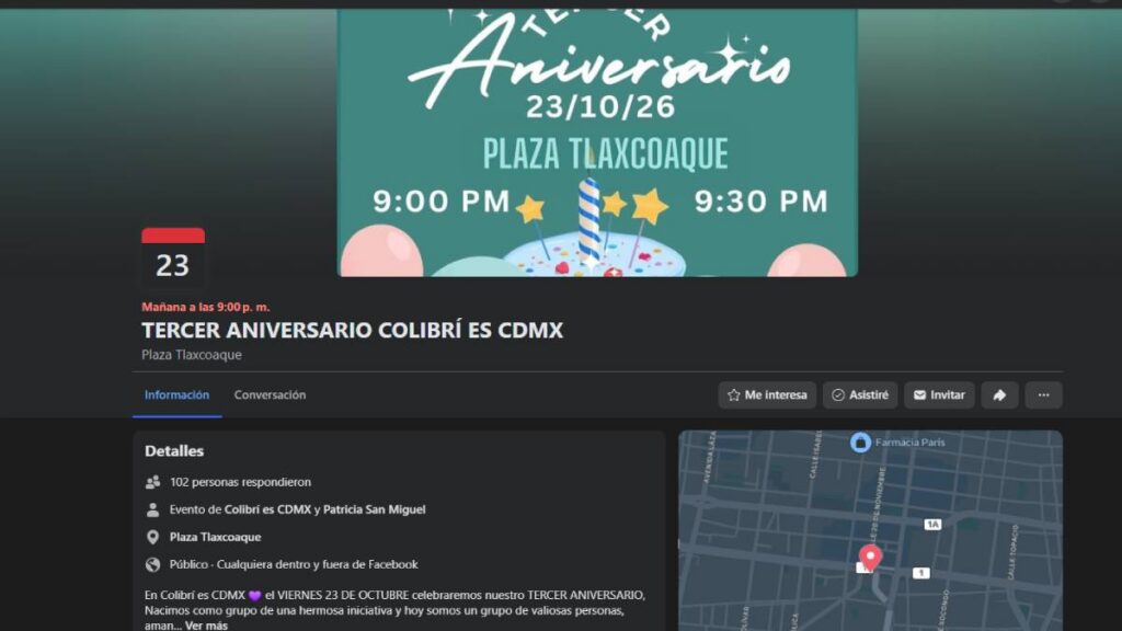 Convocatoria Evento Tercer Aniversario Colibrí es CDMX