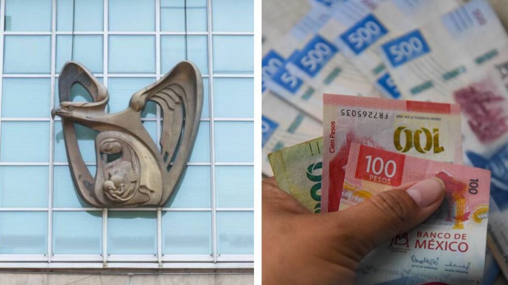 El escudo del IMSS junto a dinero en referencia a una pension de la Modalidad 40
