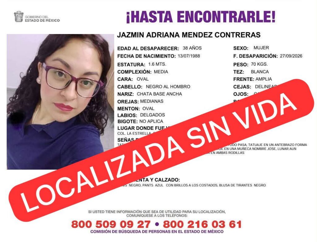 Jazmín Adriana fue localizada sin vida