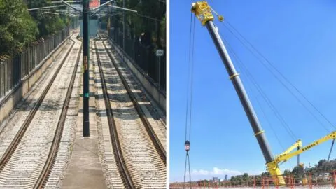 Captan choque de tren contra grúa que cayó sobre las vías