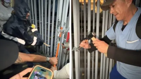 Protesta de trabajadores del IMSS escala; van dos intentos de portazo al sindicato