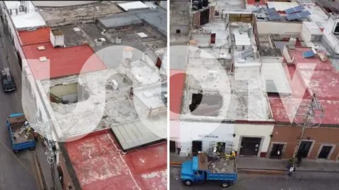 Colapsa sucursal del Banco del Bienestar en el centro histórico de Jerez, Zacatecas