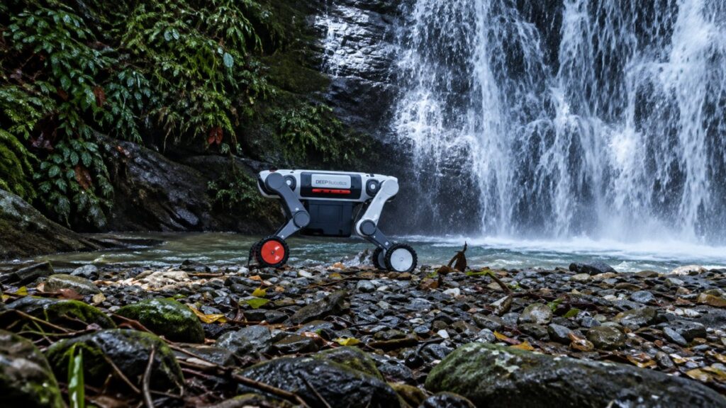 Robot De Exploración Junto A La Cascada