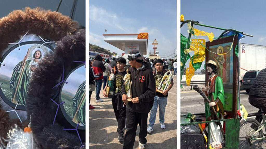 Familias y grupos de fieles caminaron desde distintos puntos de Querétaro para llegar a la capilla ubicada junto a la carretera federal 57.